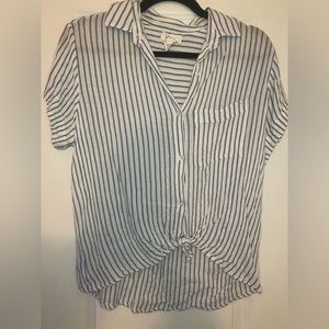 Striped Linen tie front blouse